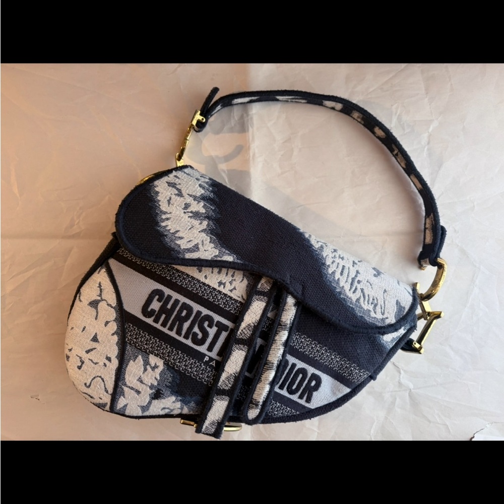 Authentic Christian Dior Saddle Bag—Embroidered Canvas TieDye Saddle Bag